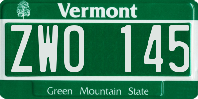 VT license plate ZWO145