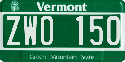 VT license plate ZWO150