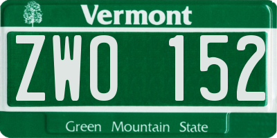 VT license plate ZWO152