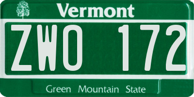 VT license plate ZWO172