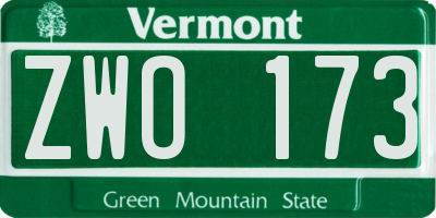 VT license plate ZWO173