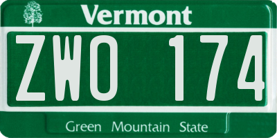 VT license plate ZWO174