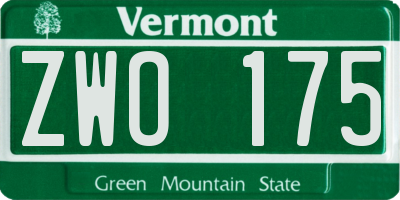 VT license plate ZWO175