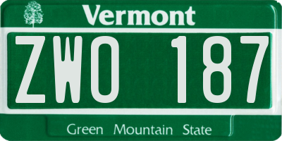 VT license plate ZWO187