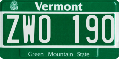 VT license plate ZWO190
