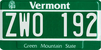 VT license plate ZWO192