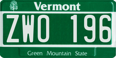 VT license plate ZWO196
