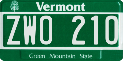 VT license plate ZWO210