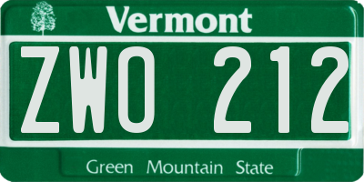 VT license plate ZWO212