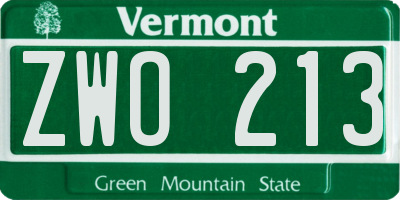 VT license plate ZWO213