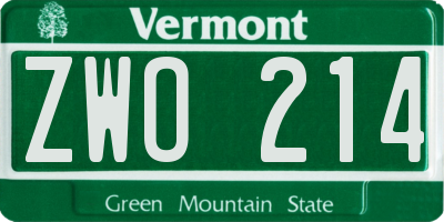VT license plate ZWO214