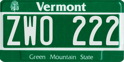 VT license plate ZWO222
