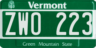 VT license plate ZWO223
