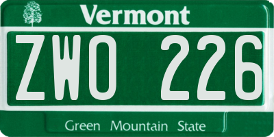 VT license plate ZWO226