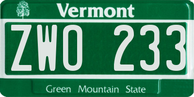 VT license plate ZWO233