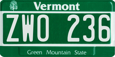 VT license plate ZWO236