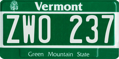 VT license plate ZWO237