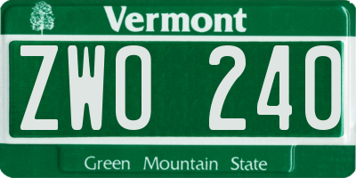 VT license plate ZWO240