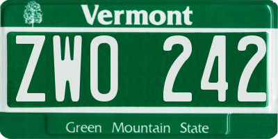 VT license plate ZWO242