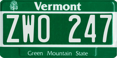 VT license plate ZWO247