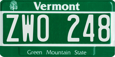 VT license plate ZWO248