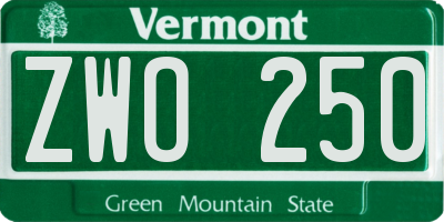 VT license plate ZWO250