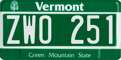 VT license plate ZWO251