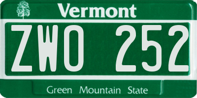 VT license plate ZWO252