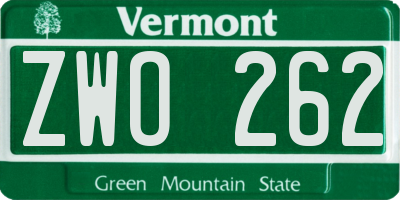 VT license plate ZWO262