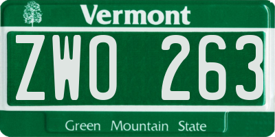 VT license plate ZWO263