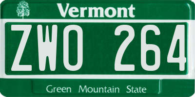 VT license plate ZWO264