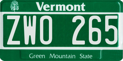 VT license plate ZWO265