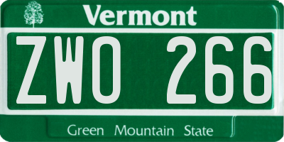 VT license plate ZWO266
