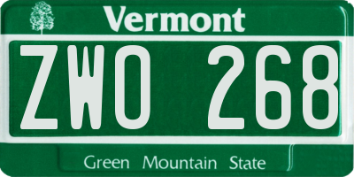 VT license plate ZWO268