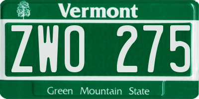 VT license plate ZWO275