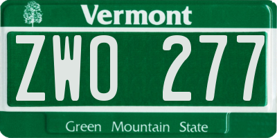 VT license plate ZWO277