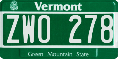 VT license plate ZWO278