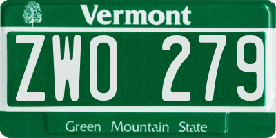 VT license plate ZWO279