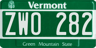 VT license plate ZWO282