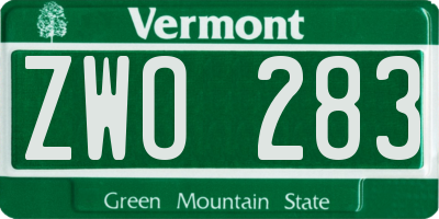 VT license plate ZWO283