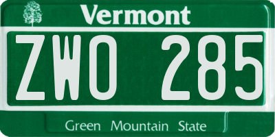 VT license plate ZWO285