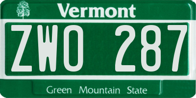 VT license plate ZWO287