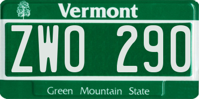VT license plate ZWO290