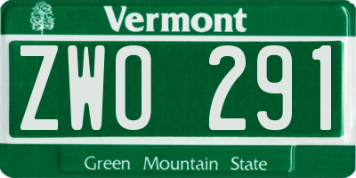 VT license plate ZWO291