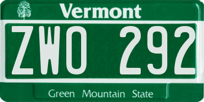 VT license plate ZWO292
