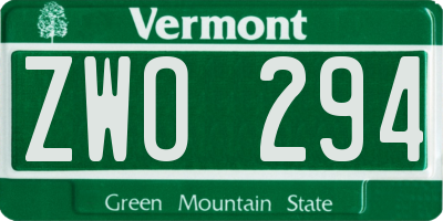 VT license plate ZWO294