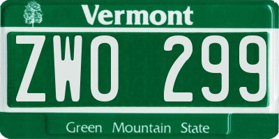 VT license plate ZWO299