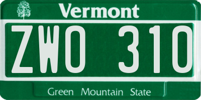 VT license plate ZWO310