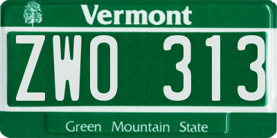 VT license plate ZWO313