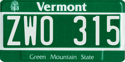 VT license plate ZWO315
